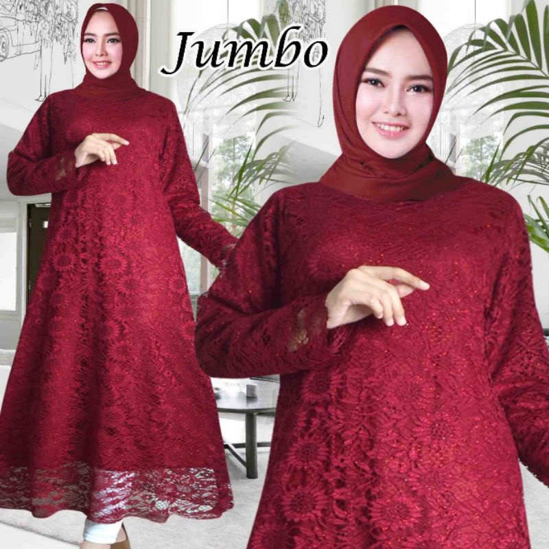 Atasan Long Dress brokat Jumbo /Baju brokat panjang mewah Andira