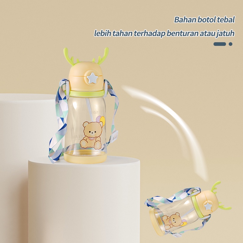 Letyeah &amp; Anantagt Botol minum anak lucu dengan sedotan/Botol Minum Tanduk/Botol Plastik 600ML