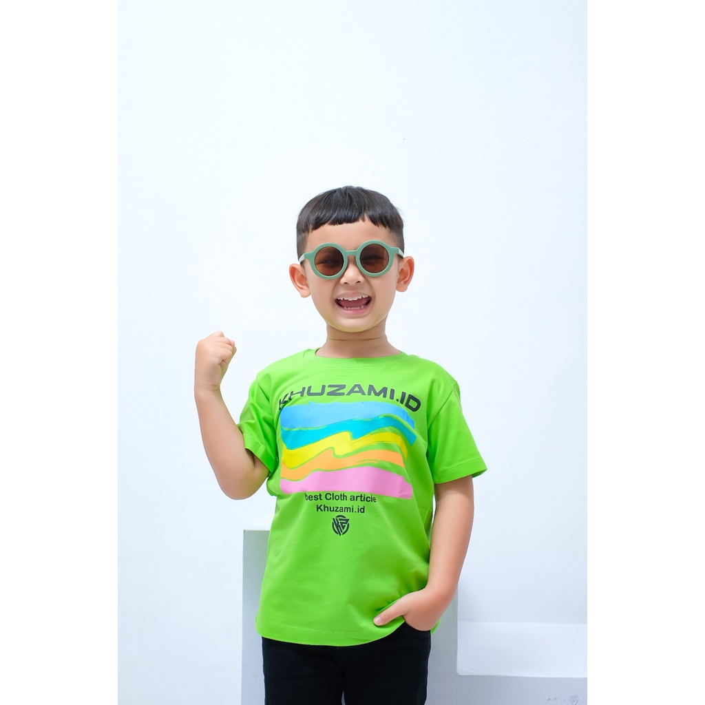 Pakaian/Baju/Kaos Distro Anak Laki-Laki Lengan Pendek Bahan Katun Combed 24s - Khuzami Light Green