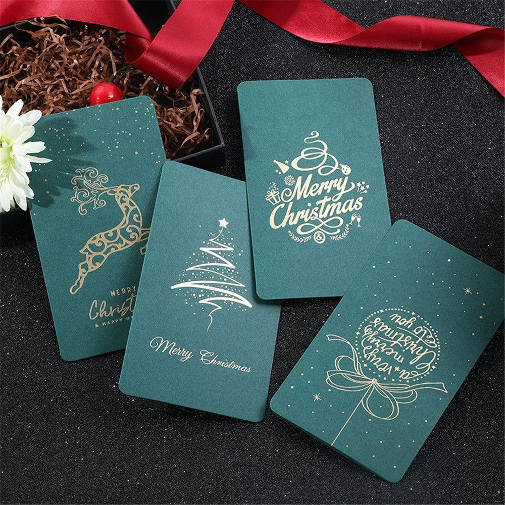 R-flower 4Pcs/Set Kartu Ucapan Natal Perlengkapan Pesta Bronzing Thanks Card Wishing Message Cards