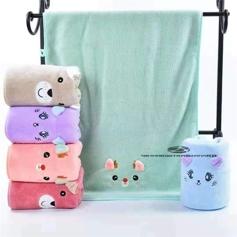 Handuk Mandi Kuping Karakter Rabbit Timbul Anak Bahan Microfiber 50X100cm dan 60x120cm | Handuk Bayi Mikrofiber