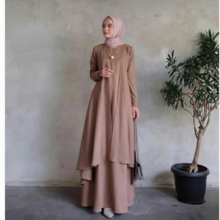 Baju Gamis Syari Wanita Terbaru Alana Dress Pesta Lebaran Kondangan - Mocca
