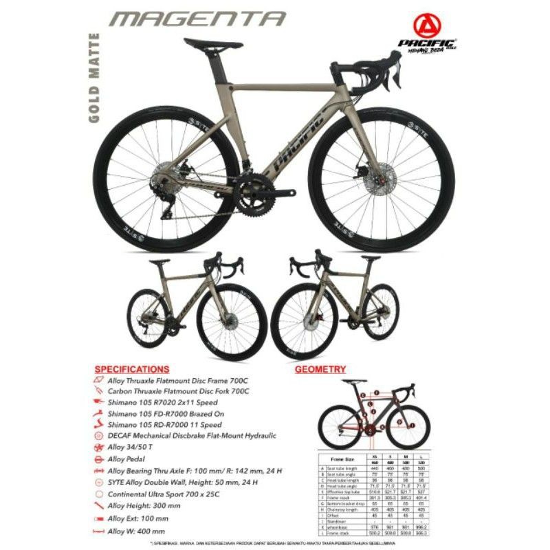 Sepeda Balap Road Bike Alloy 700C Pacific Magenta 105 2x11 Speed