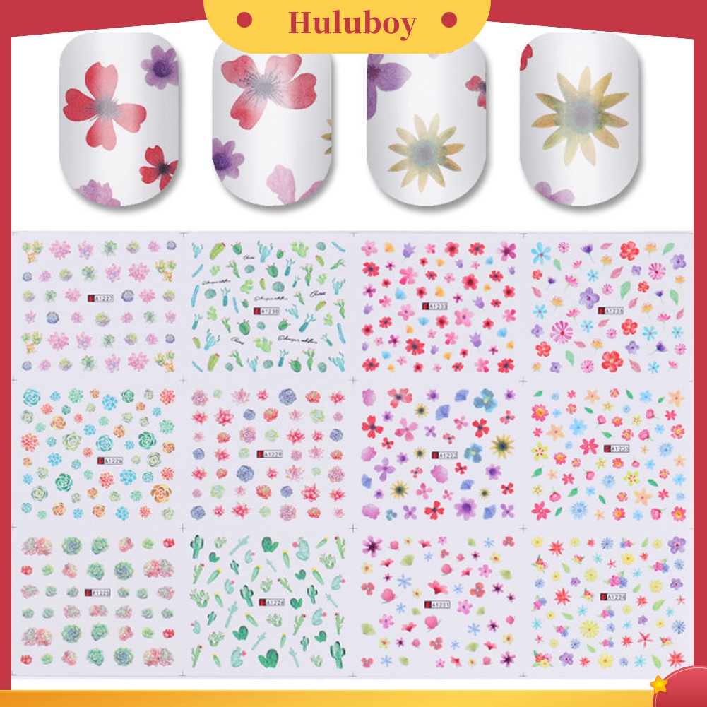 Huluboy Huluboy♡ 1 Lembar Stiker Kuku Transfer Air Motif Bunga / Dream Catcher Untuk Dekorasi Manicure DIY