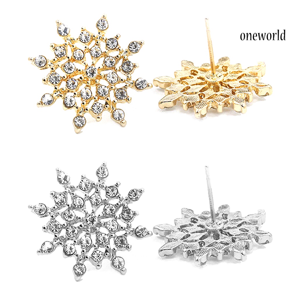 OW@ 1 Pair Women Fashion Elegant Snowflake Rhinestone Earrings Ear Studs Jewelry Gift for Daily Wear