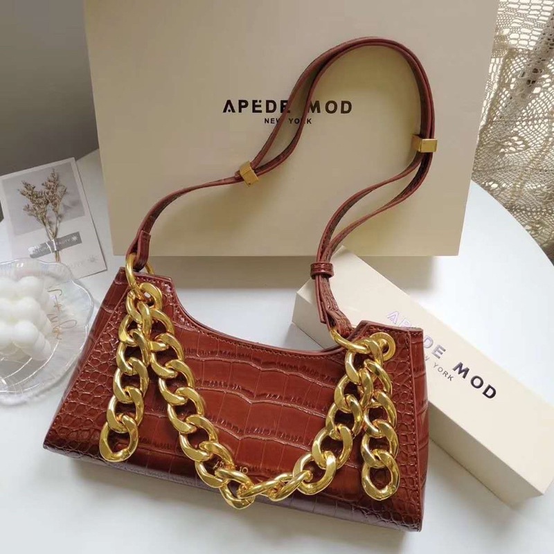 TAS APEDE MOD BAG FROGGY CROC CORAK KULIT BUAYA  (RANTAI BESAR )- Tas gaya Korea Aesthetic SHOULDER BAG CROCO CHAIN (APEDE MOD BAG)