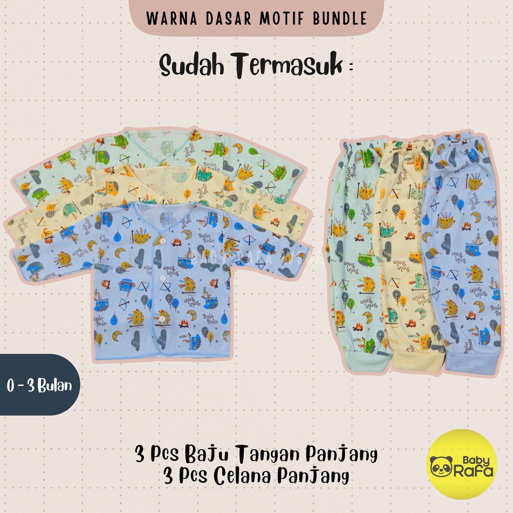 Paket Hemat Baju Bayi Motif 18 pcs / 9 stel merk SNI BOLO - BOLO, Kain Dasar Warna Motif