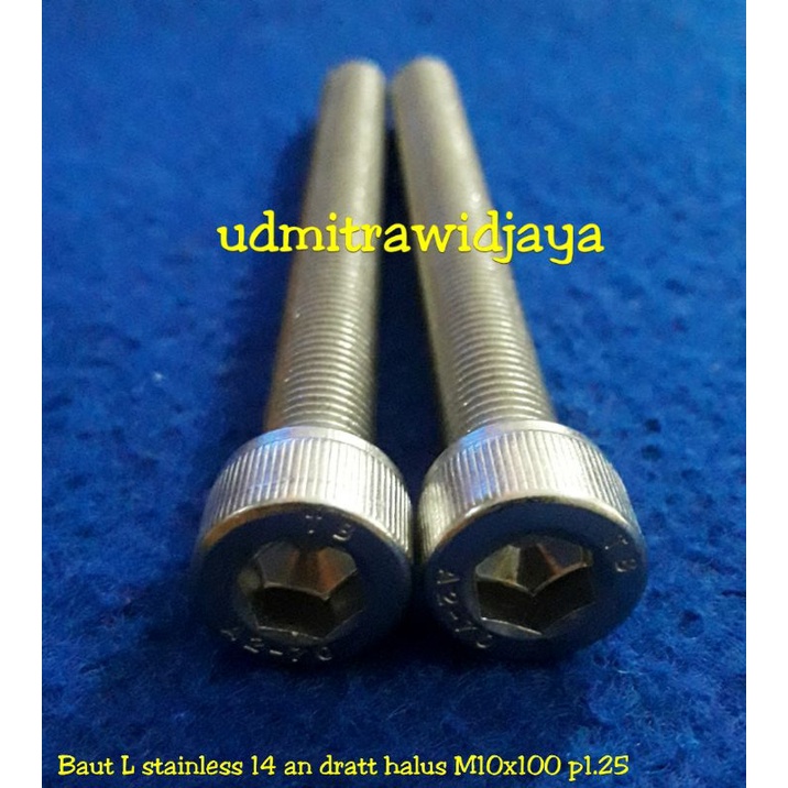 Baut L stainless stell uk.14 M10x10mm 10cm p1.25 drat halus/baut 14an SS/baut L ss dratt halus variasi stainless 304 anti karat original