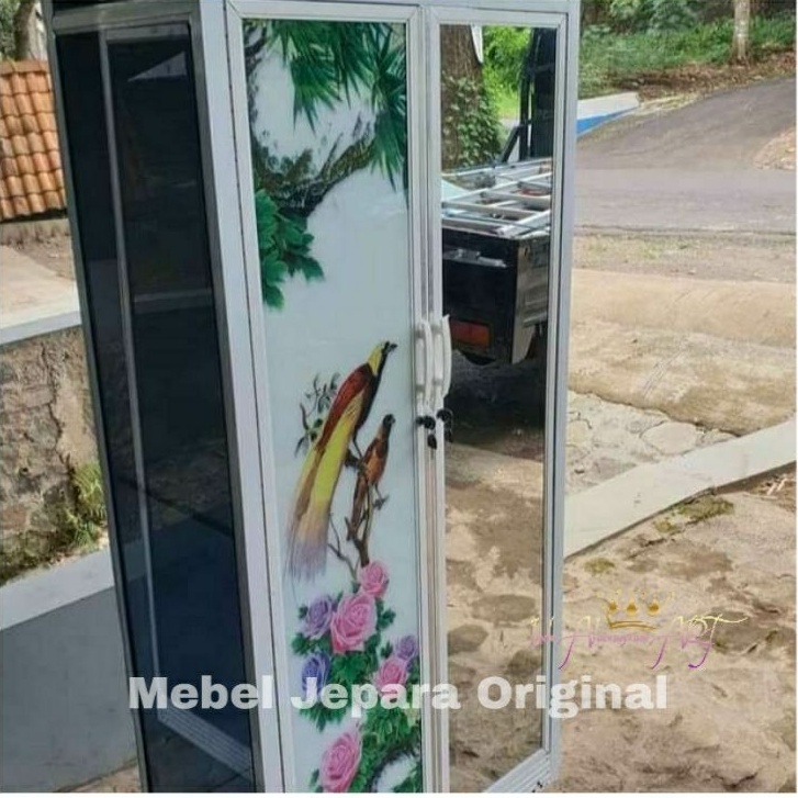 Lemari Pakaian Pintu 2 Kaca Alumunium - Lemari Kaca Motif Unik