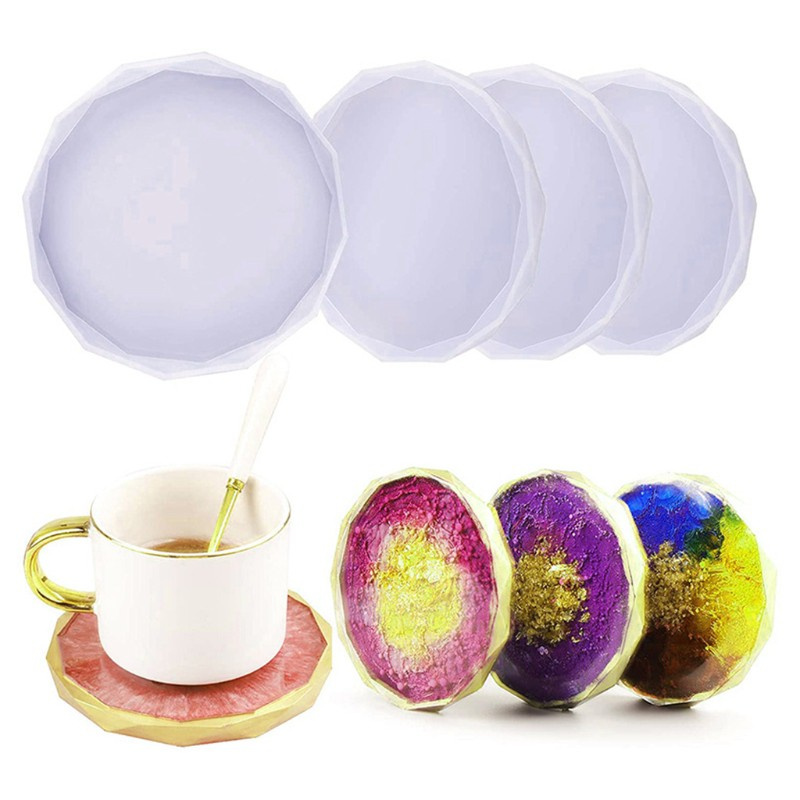 Glitter 6 PCS Heart-shaped Round Coaster Epoxy Molds Resin Casting Molds for Craft Making Agate Slice Coasters Cup Mats