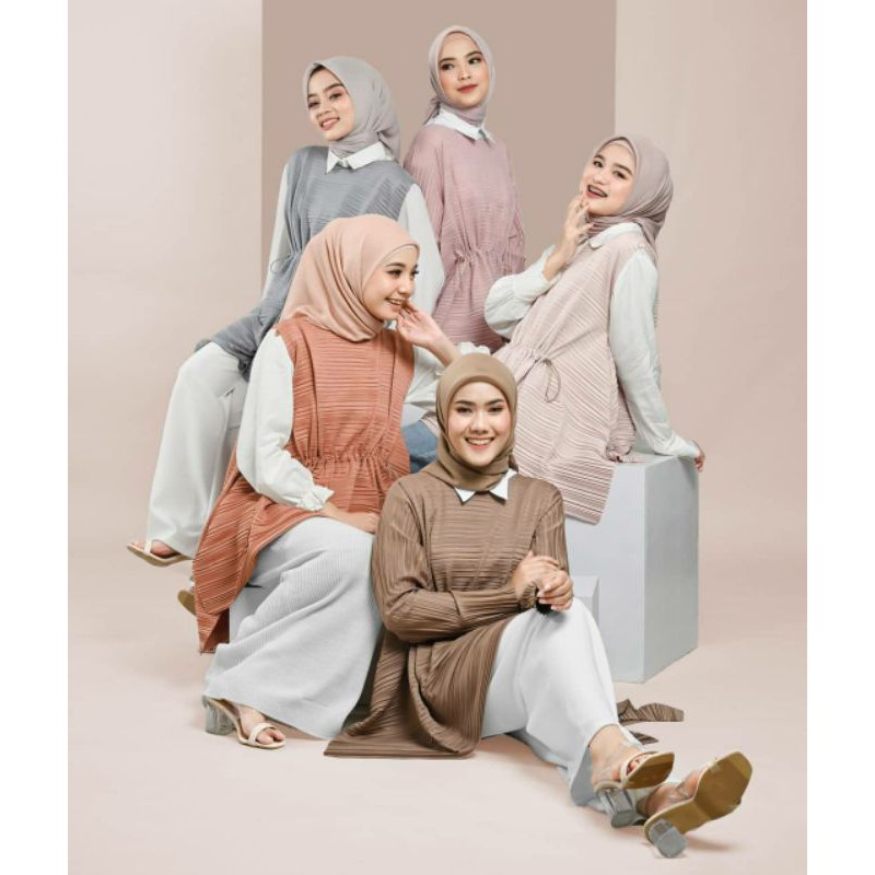 ASHLEY PLEATS TOP BLOUSE BY LOCAL.ID LOCAL ID LONGSLEEVE SLEEVELESS CORAL BROWNIE PINK NUDE OCEAN