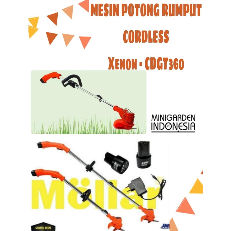 MESIN POTONG RUMPUT CORDLESS BATERAI XENON CDGT360 GRASS TRIMMER 12V