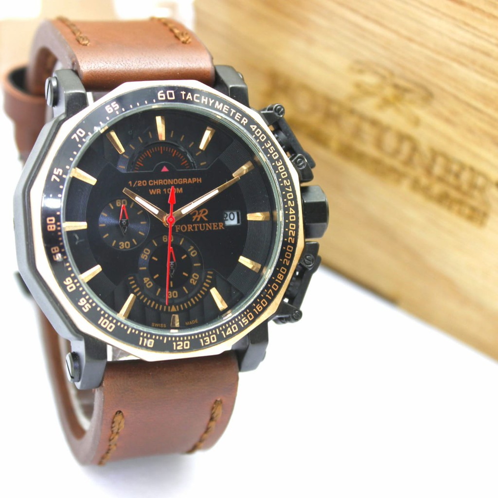 Fortuner 8081 - Jam Tangan Kasual Pria Anti Air - Tali Kulit - Analog Quartz - Original