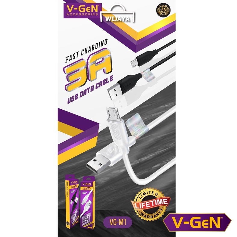 Kabel Data Micro USB 1M Fast Charging V-GeN VG-M1 VGM1 VG M1 3A ORI