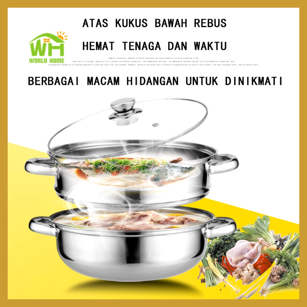 Panci Steamer Stainless 2 Susun + Kukusan Stainless Steel Diameter 28CM ZG-2