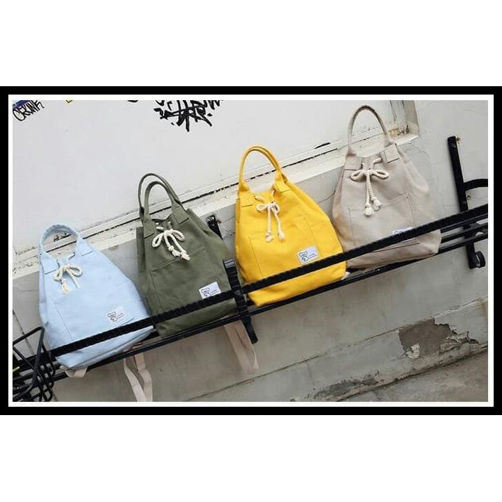 Termurah Backpack Tas ransel serut kanvas wanita 2 way - tote bag canvas import - Biru Muda QR0875