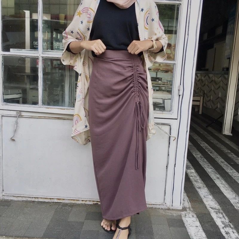 Rok Serut Crinkle Premium / Rok Serut Casual Flowy / Rok Tali Serut Samping Terbaru