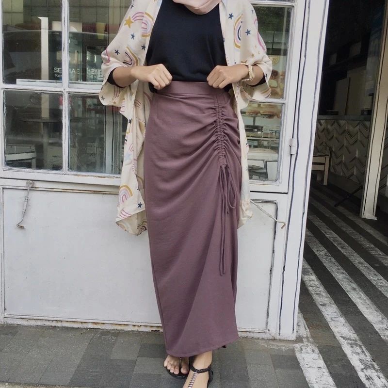 Rok Serut Crinkle Premium / Rok Serut Casual Flowy / Rok Tali Serut Samping Terbaru