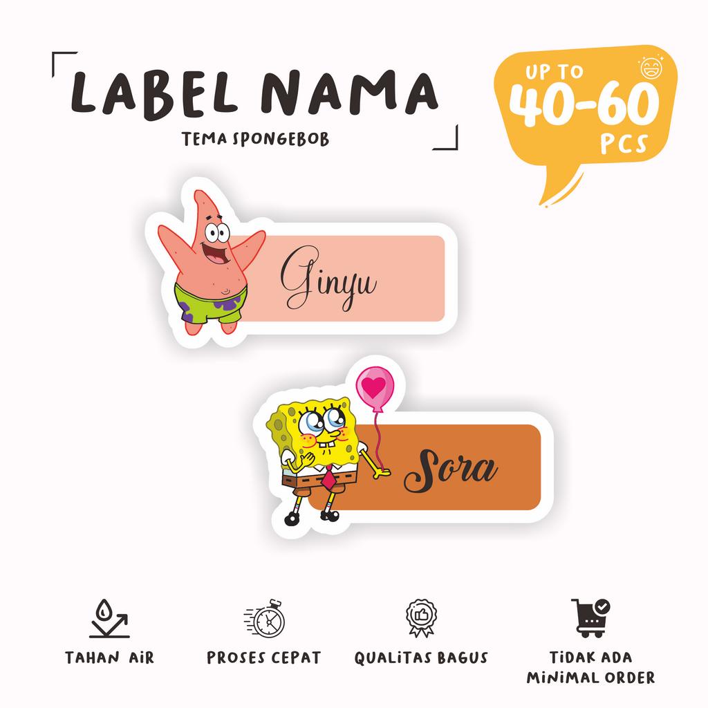 

(40 - 60 pcs) stiker nama tema SPONGEBOB\murah\lucu\stiker buku\bisa custom nama