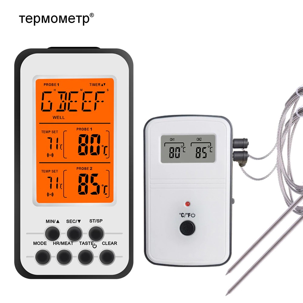 

Digital Food Thermometer Meat Cake BBQ Cafe Tea Pie Wireless 2 Probe