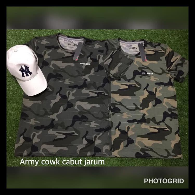 MANTAP BAJU KAOS ARMY CAMO PULL AND BEAR CETAR