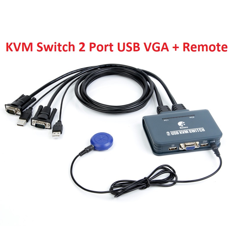 KVM Switch VGA USB 2 Port with Remote include kabel VGA dan USB