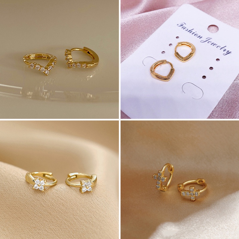 Fancyqube Anting Tusuk Sterling Silver 925 Bentuk V Desain Bunga Hias Zircon Untuk Wanita