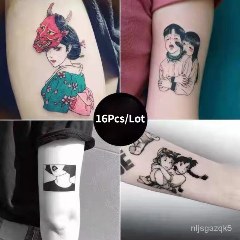16Pcs Waterproof Temporary Tattoo Sticker Anime Cartoon Boy Girl Cute Tatto Flash Tatoo Fake Tattoos