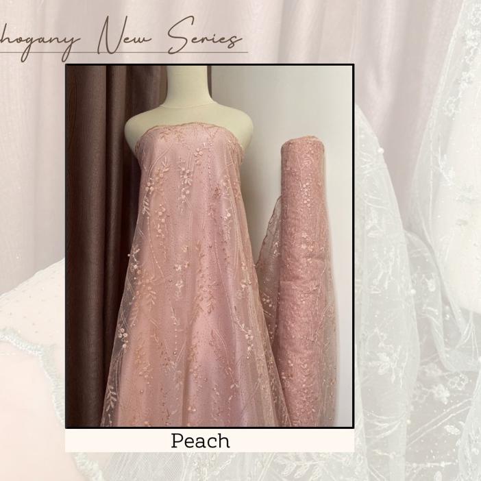 ⅎ Kain Brukat Bahan Kebaya Tile Mahogany New Series Warna Peach Pink Salmon Salem ✬