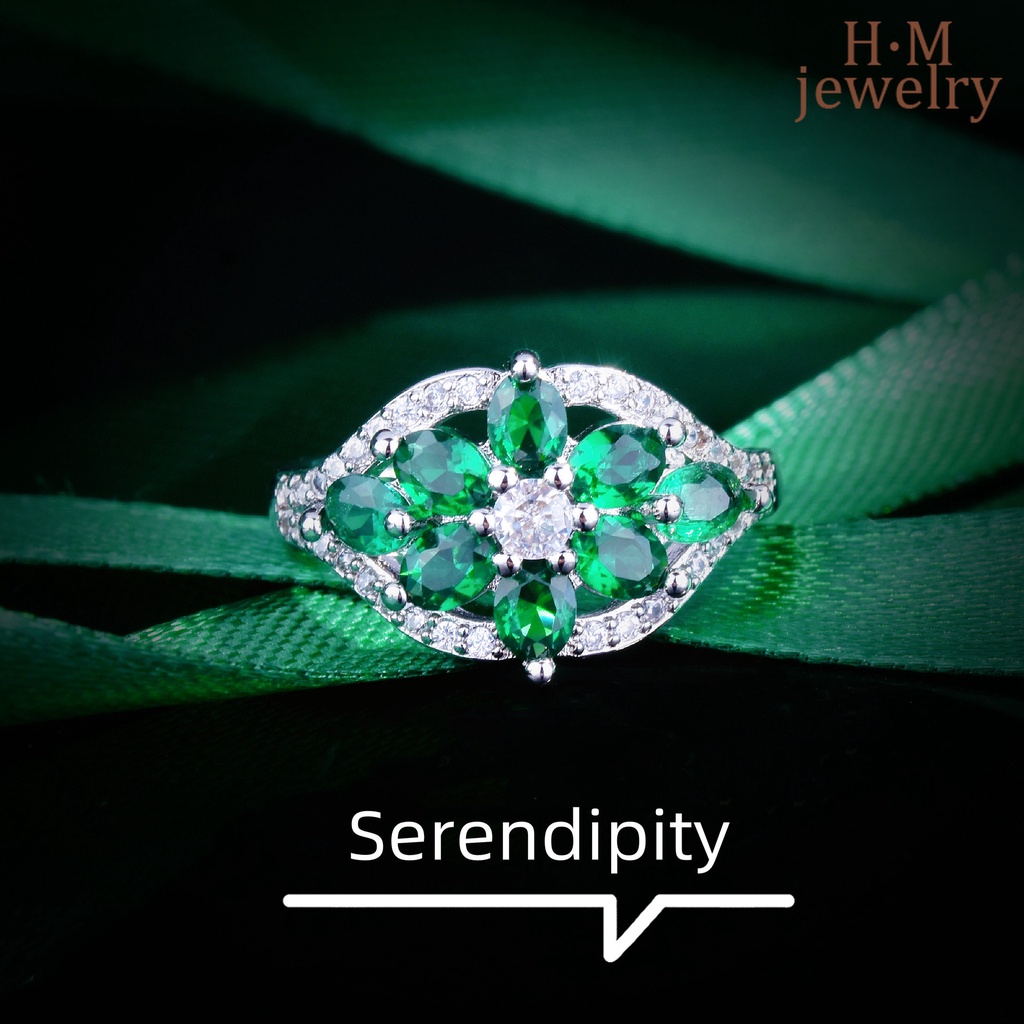 Cincin Model Terbuka Bahan Sterling Silver 925 Hias Permata Emerald Warna Warni Gaya Simple Untuk Wanita