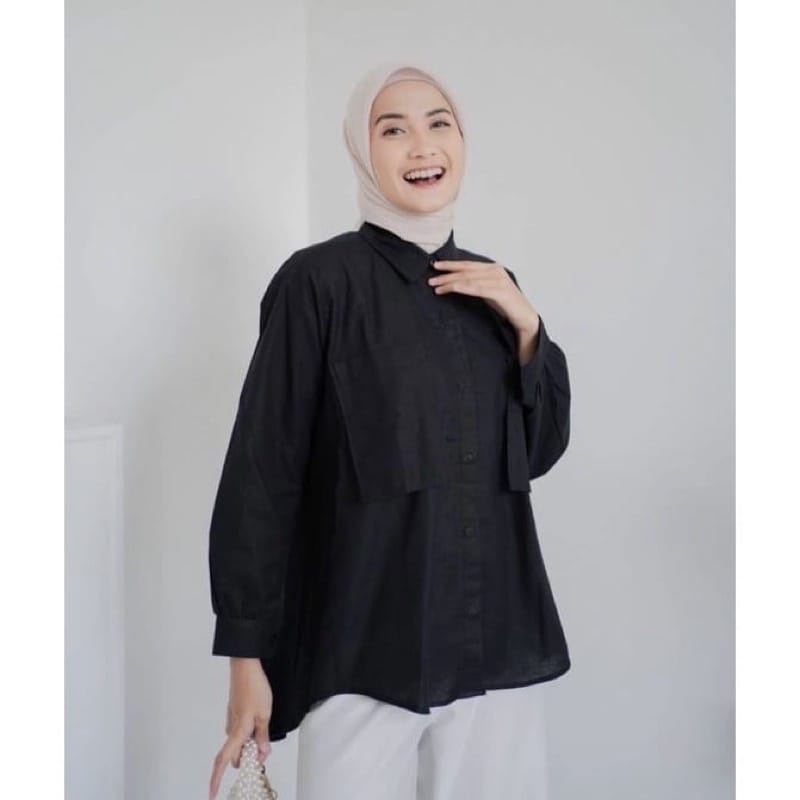 LORA TOP BLOUSE WANITA KEKINIAN / KEMEJA ATASAN WANITA BAJU BLOUSE WANITA POCKET FULL KANCING AKTIF BUSUI