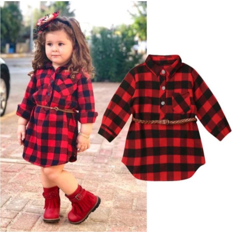 A610 Dress Anak 3-4 tahun Dress Kemeja Kotak-kotak Anak Perempuan Kemeja Anak Cewek Kemeja Kotak-kot