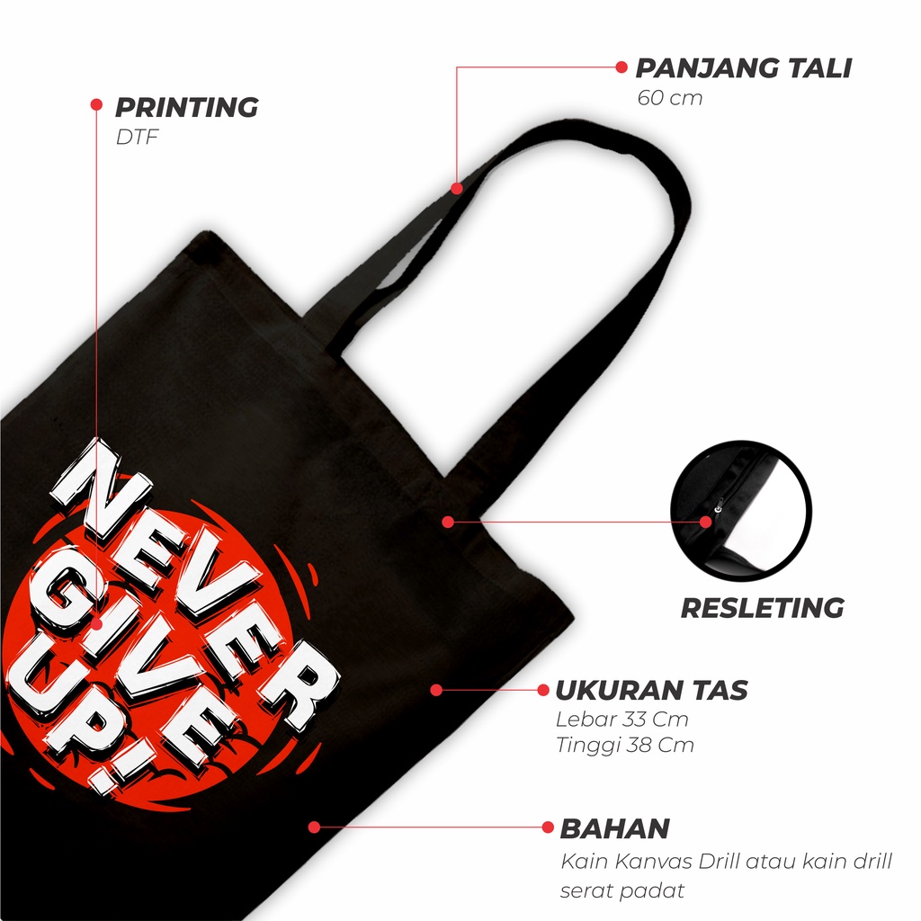 Sevine Totebag Tas Wanita Tote Bag Resleting Typography Black Series - BTB1