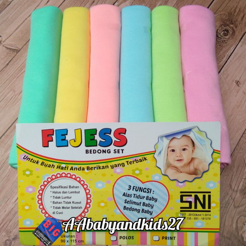 FEJESS 1Pak Isi 6PC Bedong Bayi Jumbo Polos 6Warna Lembut dan SNI