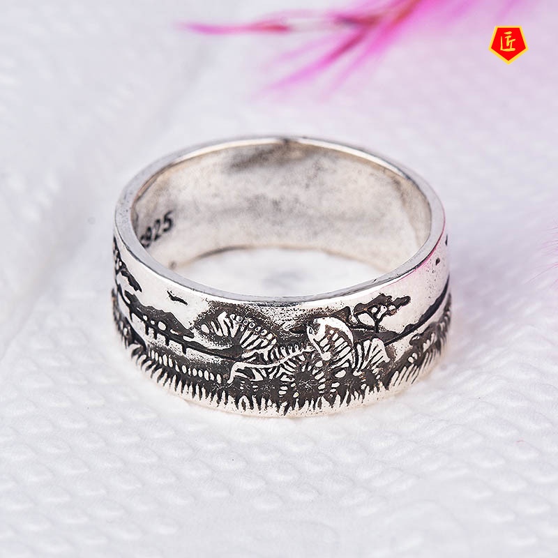 [Ready Stock]925 Silver Retro Creative Animal Forest Ring