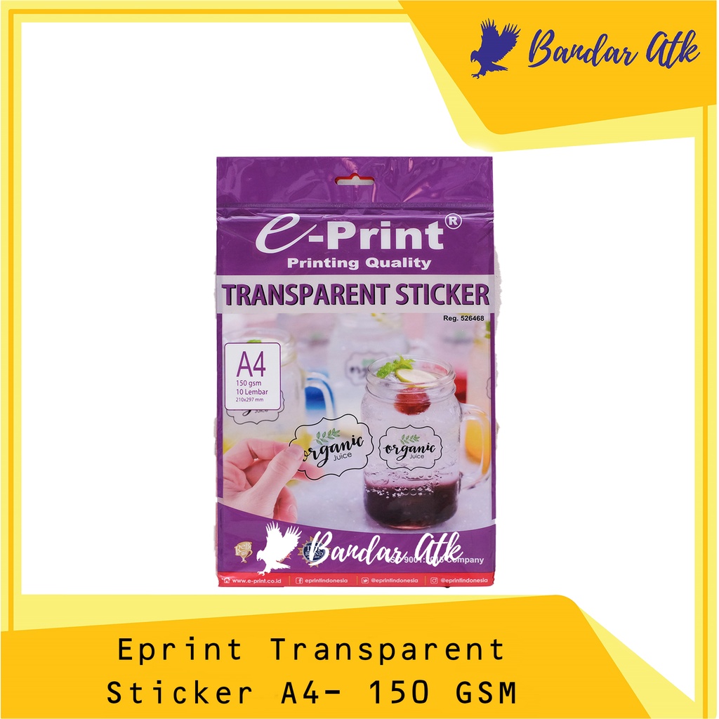 

Kertas Sticker Eprint Transparant Sticker A4 150gsm 10 Lembar