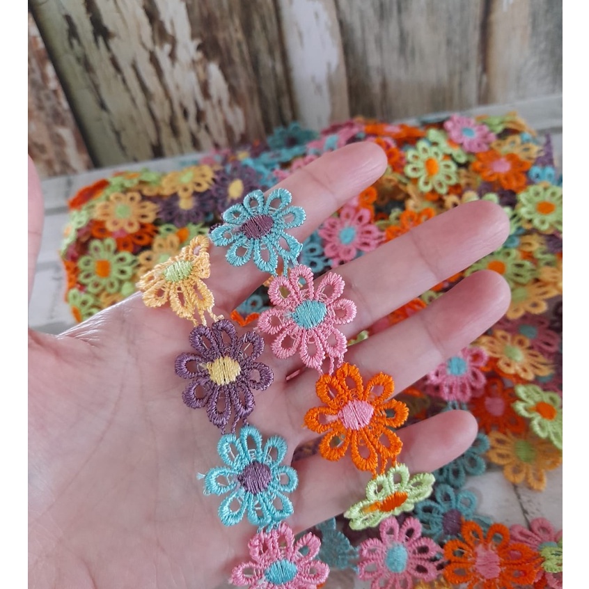 GM (per YARD) Renda bunga giper rajut melati 3cm WARNA WARNI
