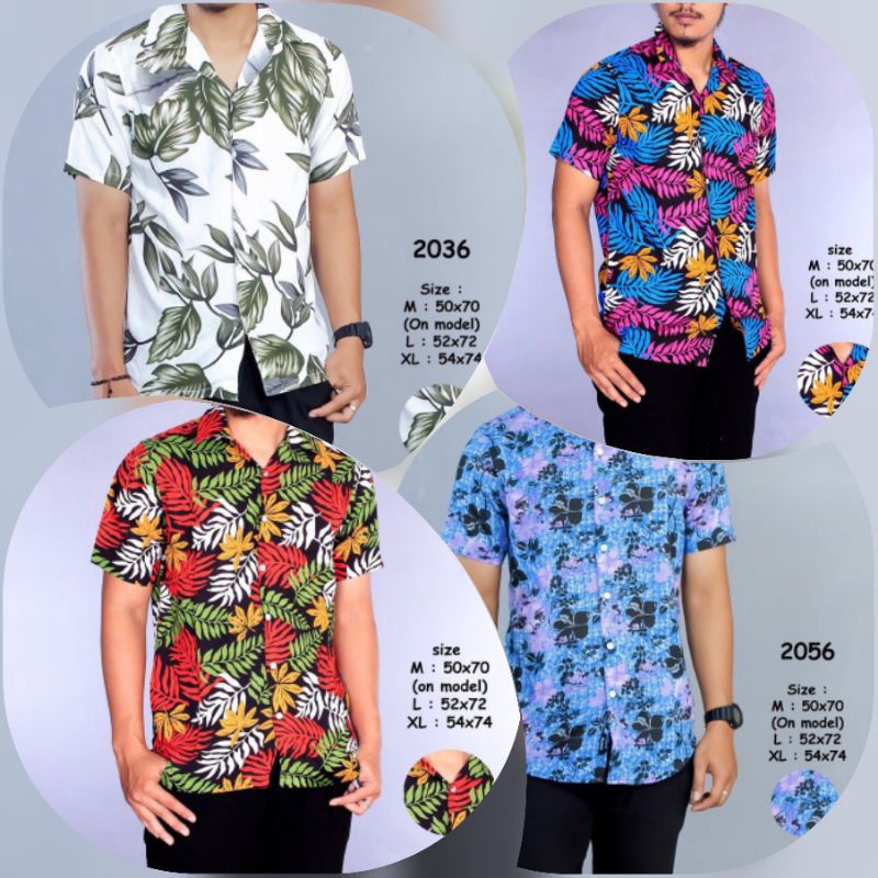 0Kemeja Printing Pria Lengan Pendek Kemeja Cowok Kerja Kantoran Kemeja Distro Putih Motif Pantai 675