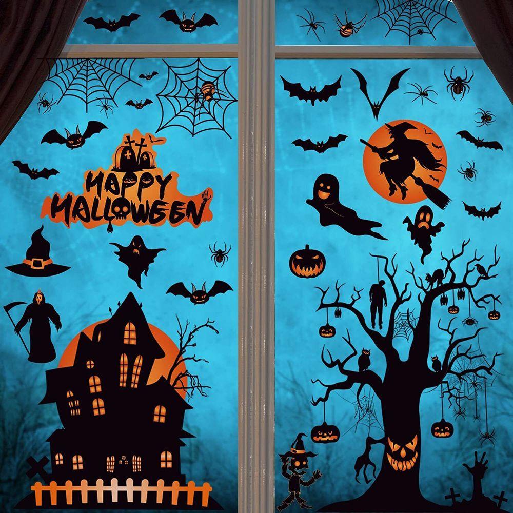 Solighter 8lembar Stiker Jendela Horror Mengerikan Dekorasi Rumah Ghost Spider Skeleton Wall Sticker