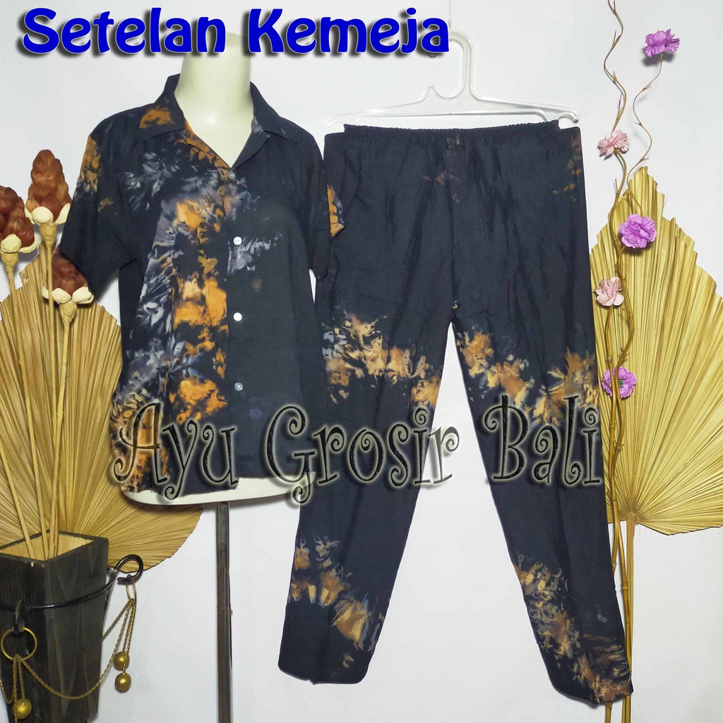 SETELAN PANJANG KEMEJA TIE DYE / PIYAMA / BABYDOLL / BAJU TIDUR (Pilih motif)