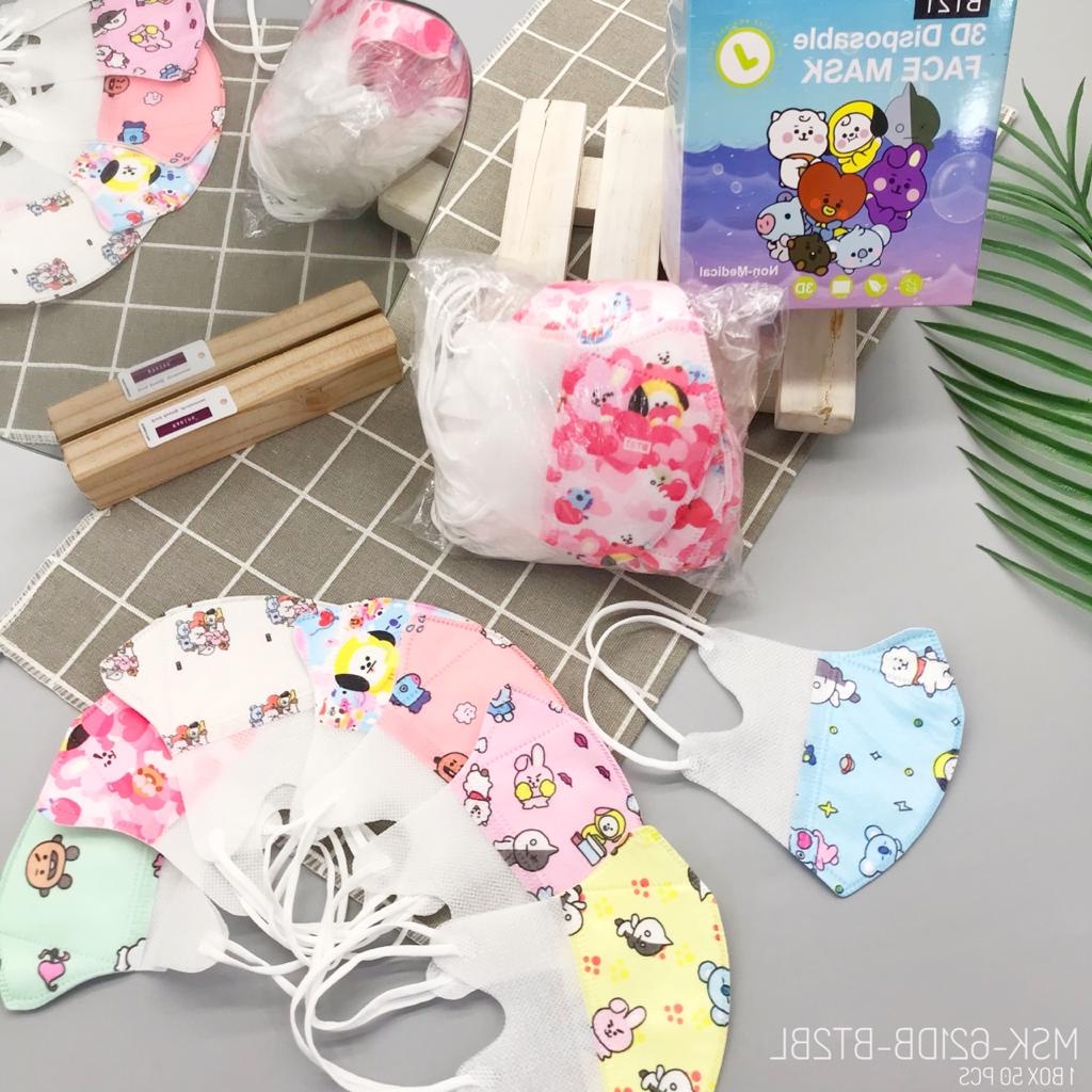 isi 50pcs/Box Masker Duckbill Anak IMPORT BT21 BTS KOREA FASHION DISPOSABLE Fashion MASK