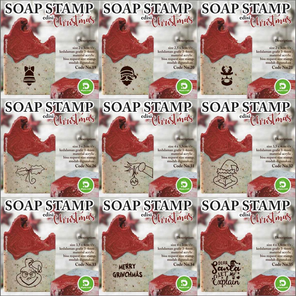 

soap stamp / stempel sabun / edisi MERRY CHRISTMAS code 19,20,21,26,31,32,33,34,35