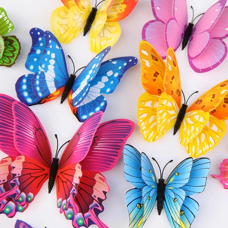 12Pc/Set Colorful Double Layer 3D Magnetic Butterfly Wall Sticker /  Butterflies Refrigerator Magnet Stickers