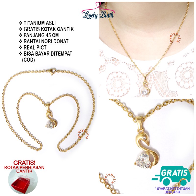 Lovelybutik Kalung Titanium Emas Soray4 kalung Model Terbaru Anti Karat Dengan Liontin Love Angsa