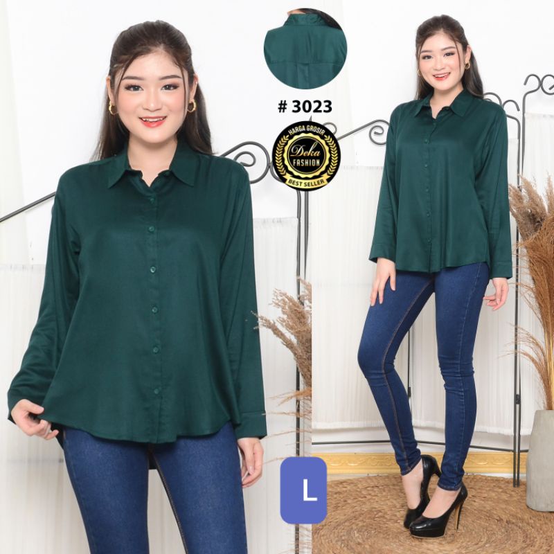 KEMEJA WANITA KATUN RAYON TWILL 30s - 3023-Hijau botol L