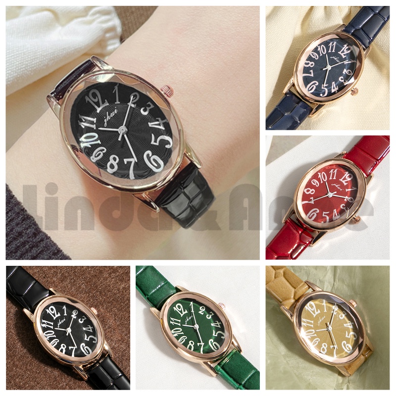 Jam Tangan Analog Wanita Dengan Strap Pu Leather Dial Angka Korean Fashion Import