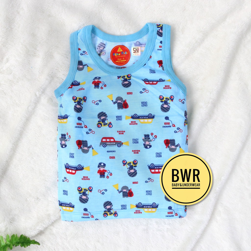 [ 6pc ] Singlet Anak Agree WARNA Motif | SM017 Kaos Dalam Anak Kutung 017 - Bwr