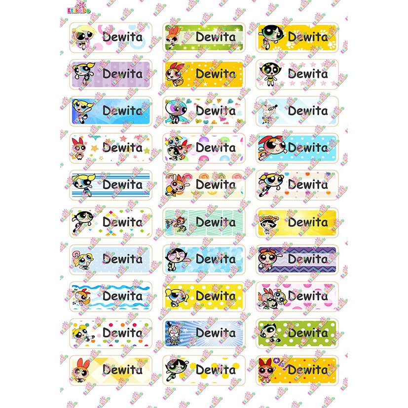 

LABEL NAMA THE POWERPUFF GIRLS 120 STIKER - WATERPROOF - 2 Nama PG1S2