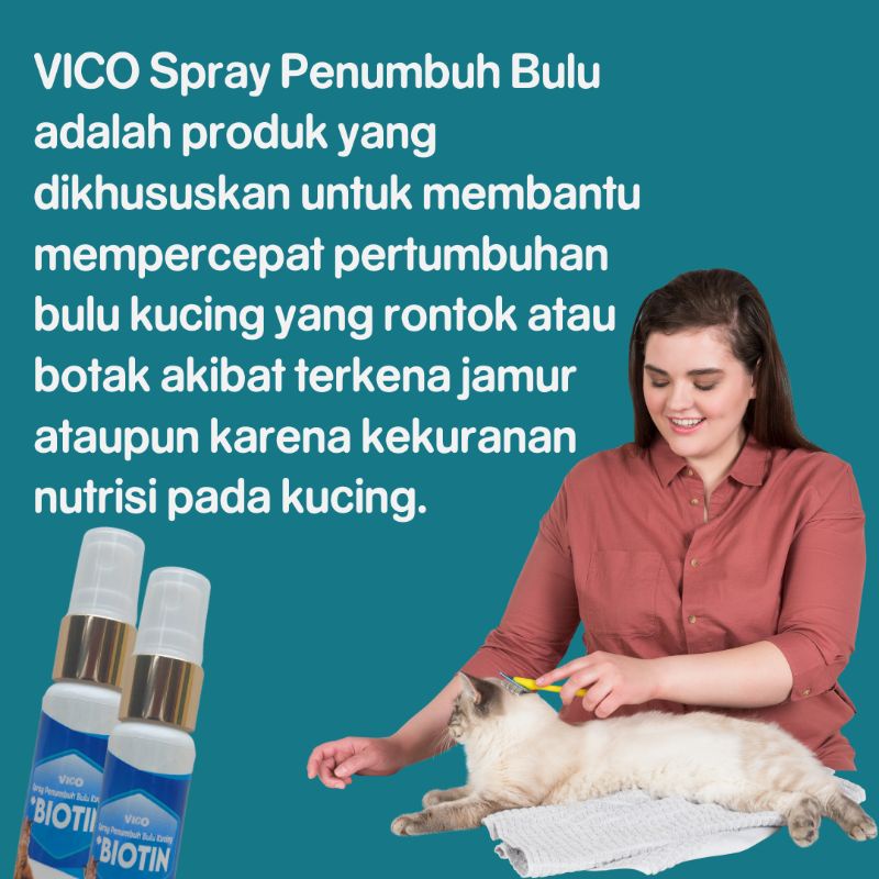 Obat penumbuh bulu kucing Vico BIOTIN Spray vitamin melebatkan bulu kucing tumbuh lebat sehat dan mengatasi bulu rontok akibat jamur dan kekurangan nutrisi bulu anak kucing aman ampuh cepat mudah