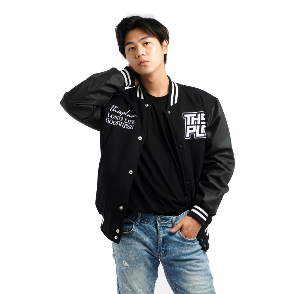 VARSITY JACKET THISPLAN BLACK LATERING